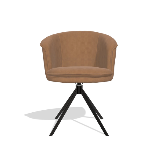 Chaise de salle à manger Lena 6581 en Cuir B501 (caramel), pied pivotant en noir, vue de face