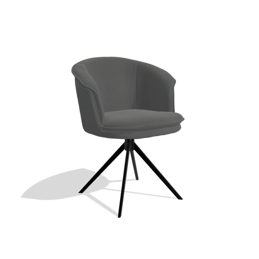 Chaise de salle à manger Lena 6581 en Cuir B502 (gris foncé), pied pivotant en noir, vue de trois-quarts