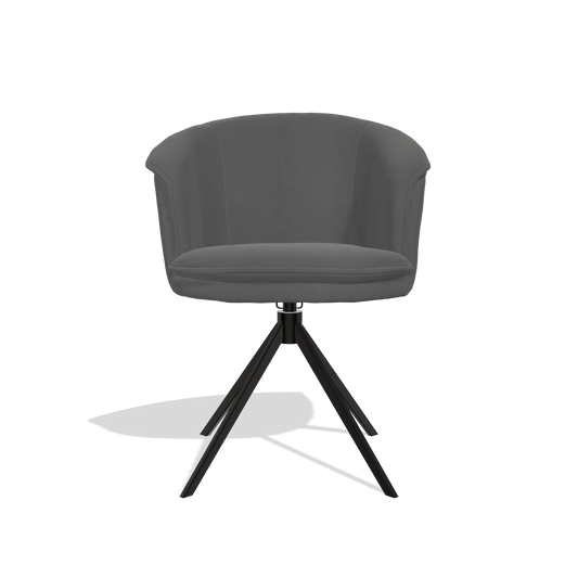 Chaise de salle à manger Lena 6581 en Cuir B502 (gris foncé), pied pivotant en noir, vue de face
