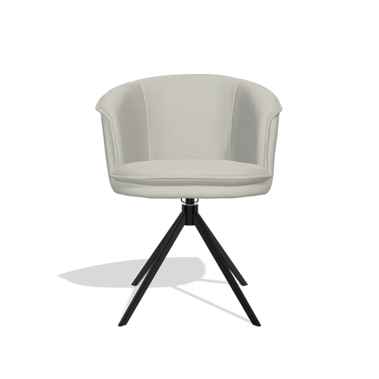 Chaise de salle à manger Lena 6581 en Cuir B506 (gris clair), pied pivotant en noir, vue de face