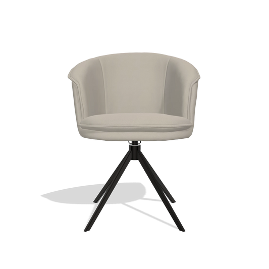 Chaise de salle à manger Lena 6581 en Cuir B514 (gris clair), pied pivotant en noir, vue de face