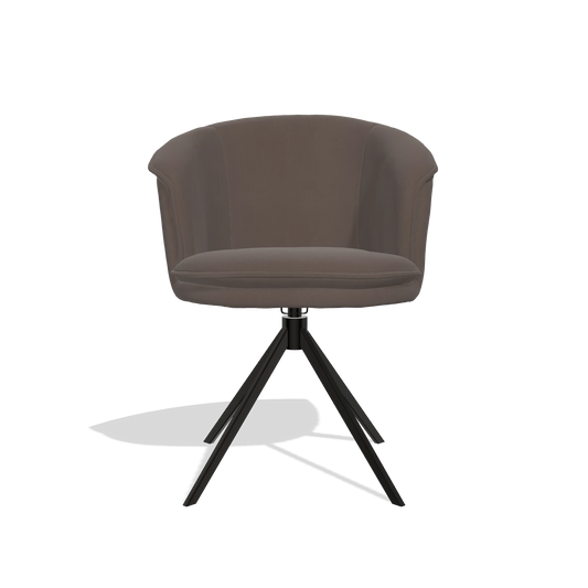 Chaise de salle à manger Lena 6581 en Cuir B535 (marron), pied pivotant en noir, vue de face