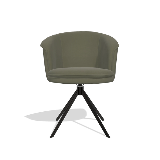 Chaise de salle à manger Lena 6581 en Cuir B572 (olive), pied pivotant en noir, vue de face