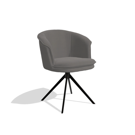 Chaise de salle à manger Lena 6581 en Cuir B584 (gris foncé), pied pivotant en noir, vue de trois-quarts