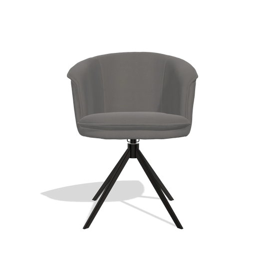 Chaise de salle à manger Lena 6581 en Cuir B584 (gris foncé), pied pivotant en noir, vue de face