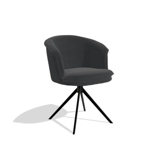 Chaise de salle à manger Lena 6581 en Cuir B900 (noir), pied pivotant en noir, vue de trois-quarts