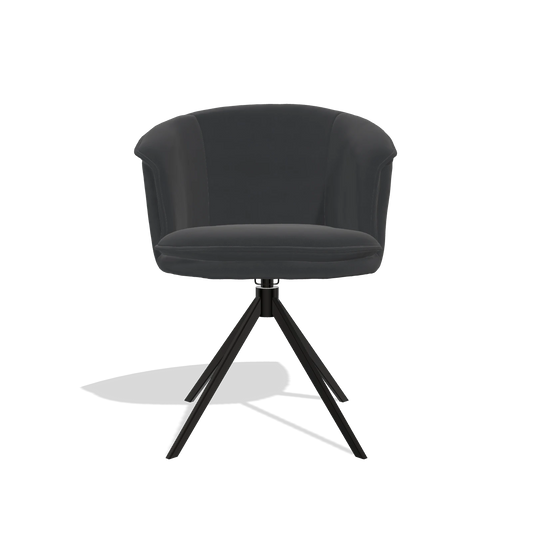 Chaise de salle à manger Lena 6581 en Cuir B900 (noir), pied pivotant en noir, vue de face