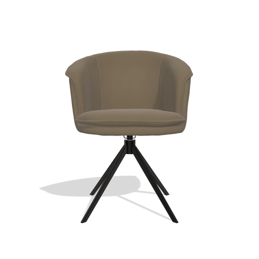 Chaise de salle à manger Lena 6581 en Cuir B901 (olive), pied pivotant en noir, vue de face