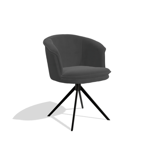 Chaise de salle à manger Lena 6581 en Cuir B905 (anthracite), pied pivotant en noir, vue de trois-quarts