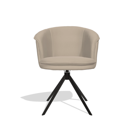 Chaise de salle à manger Lena 6581 en Cuir B911 (sable), pied pivotant en noir, vue de face