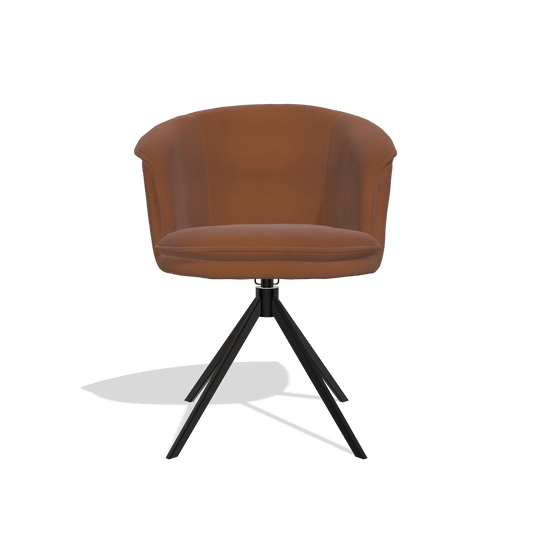 Chaise de salle à manger Lena 6581 en Cuir B912 (rouille), pied pivotant en noir, vue de face