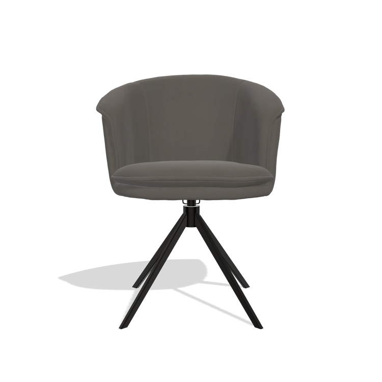 Dining Chair Lena 6581 in Leather B918 (dark grey), black swivel base, front view