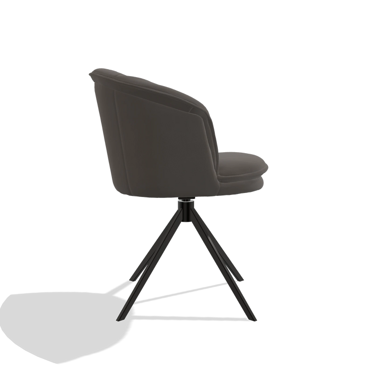 Dining Chair Lena 6581 in Leather B918 (dark grey), black swivel base, side view