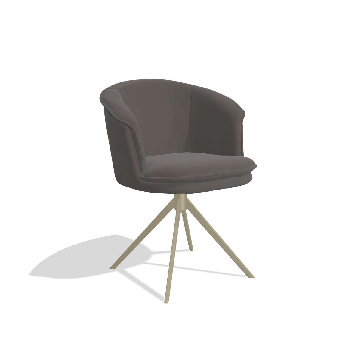 Dining Chair Lena 6581 in Leather B918 (dark grey), champagne swivel base, angled view