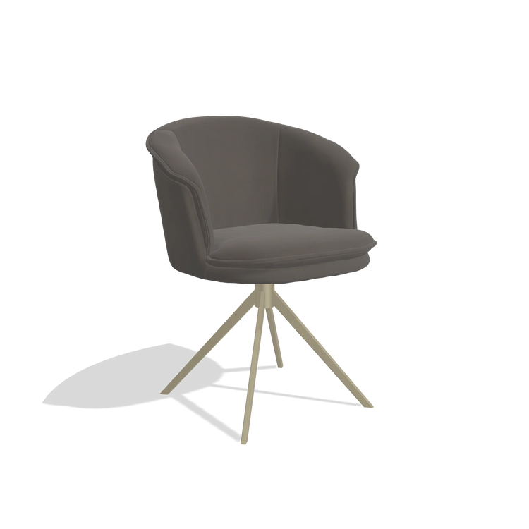 Dining Chair Lena 6581 in Leather B918 (dark grey), champagne swivel base, angled view