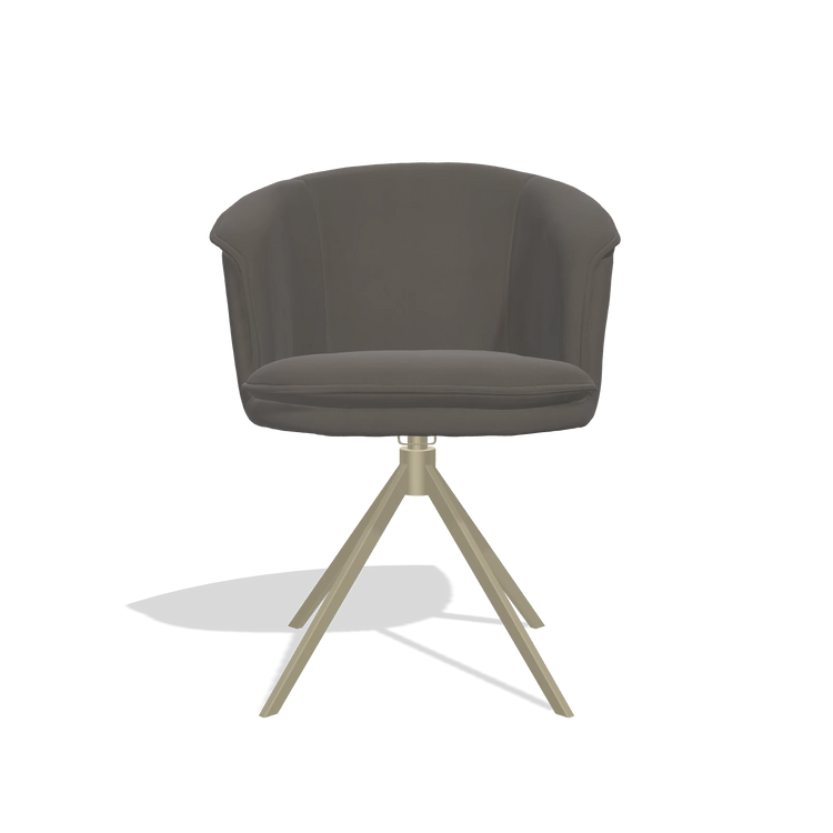 Dining Chair Lena 6581 in Leather B918 (dark grey), champagne swivel base, front view