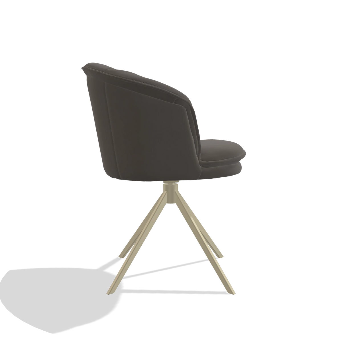 Dining Chair Lena 6581 in Leather B918 (dark grey), champagne swivel base, side view