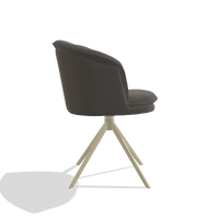 Dining Chair Lena 6581 in Leather B918 (dark grey), champagne swivel base, side view