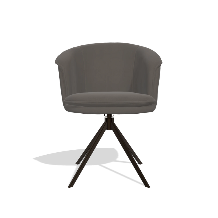 Dining Chair Lena 6581 in Leather B918 (dark grey), espresso swivel base, front view