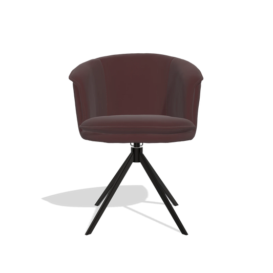 Chaise de salle à manger Lena 6581 en Cuir B938 (chocolat), pied pivotant en noir, vue de face