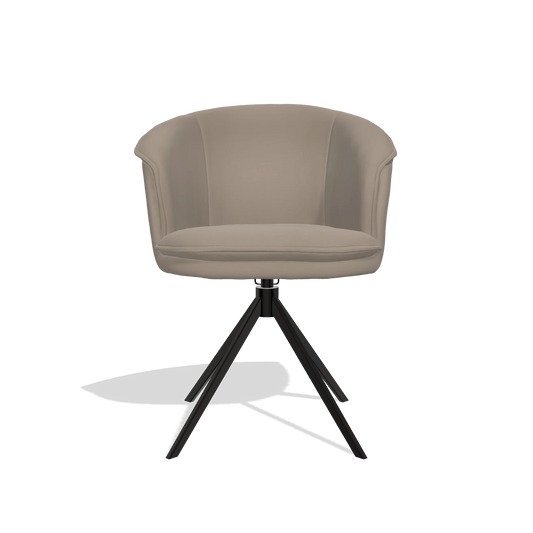 Chaise de salle à manger Lena 6581 en Cuir B942 (grège), pied pivotant en noir, vue de face