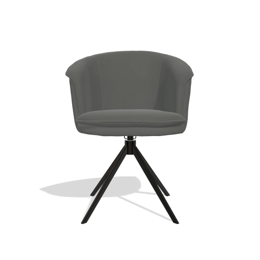 Chaise de salle à manger Lena 6581 en Cuir B945 (gris foncé), pied pivotant en noir, vue de face