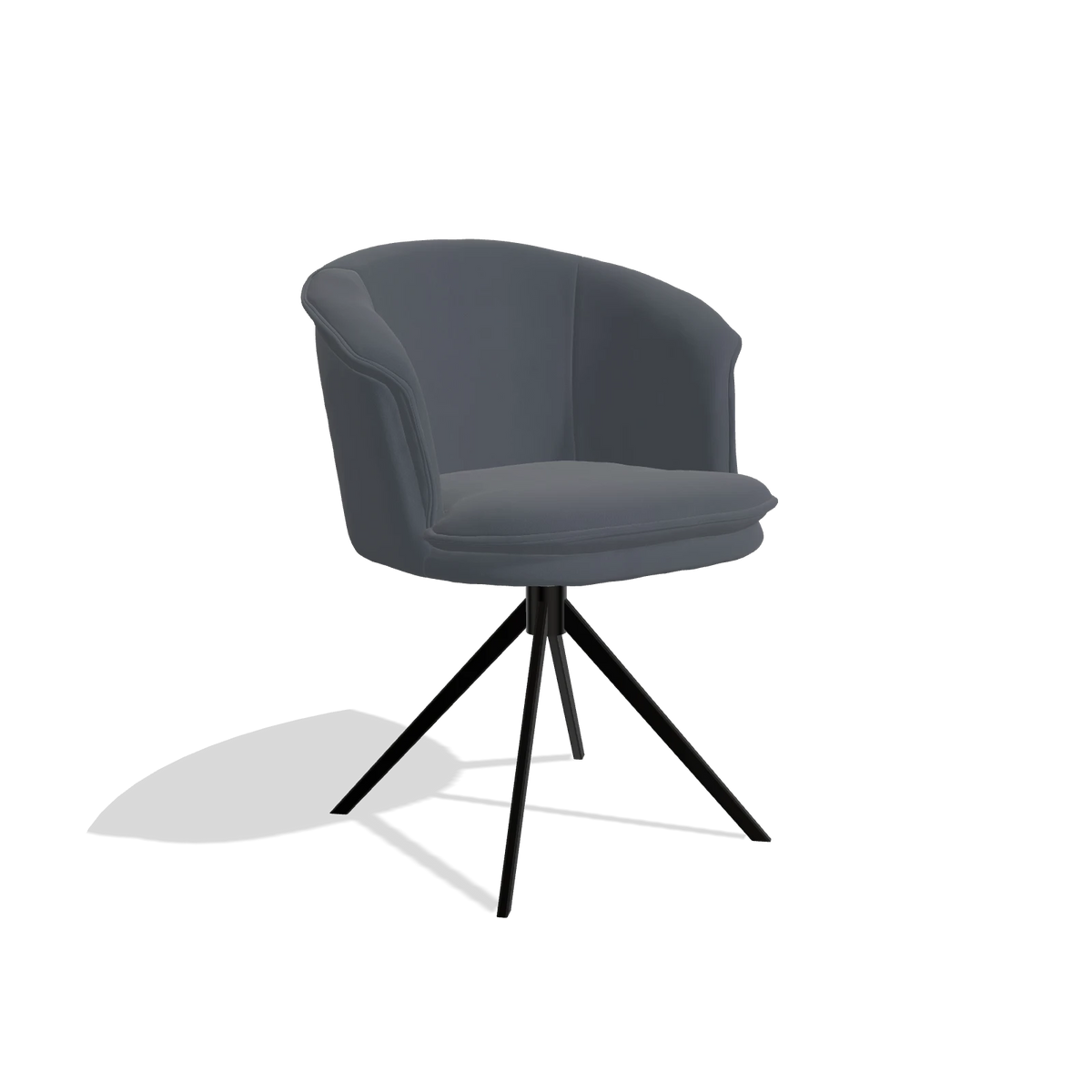 Silla de comedor Lena 6581 en Piel B961 (gris oscuro), base giratoria en negro, vista en ángulo