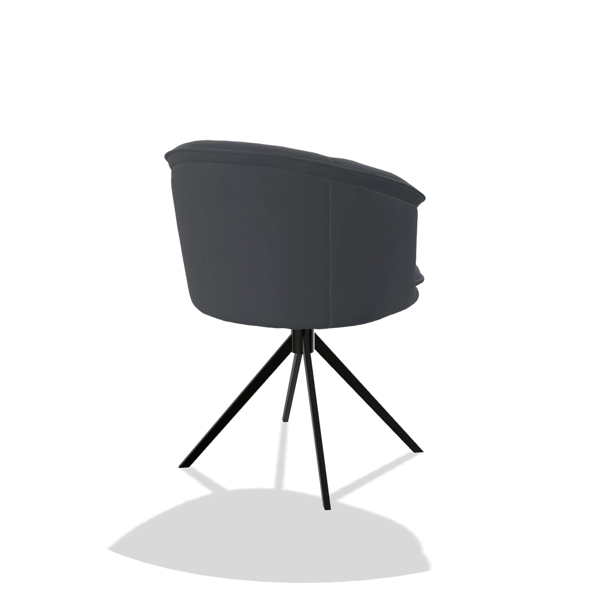 Silla de comedor Lena 6581 en Piel B961 (gris oscuro), base giratoria en negro, vista trasera en ángulo