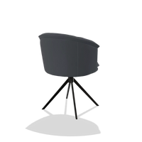 Silla de comedor Lena 6581 en Piel B961 (gris oscuro), base giratoria en negro, vista trasera en ángulo