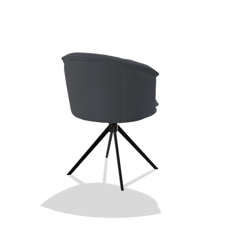 Silla de comedor Lena 6581 en Piel B961 (gris oscuro), base giratoria en negro, vista trasera en ángulo