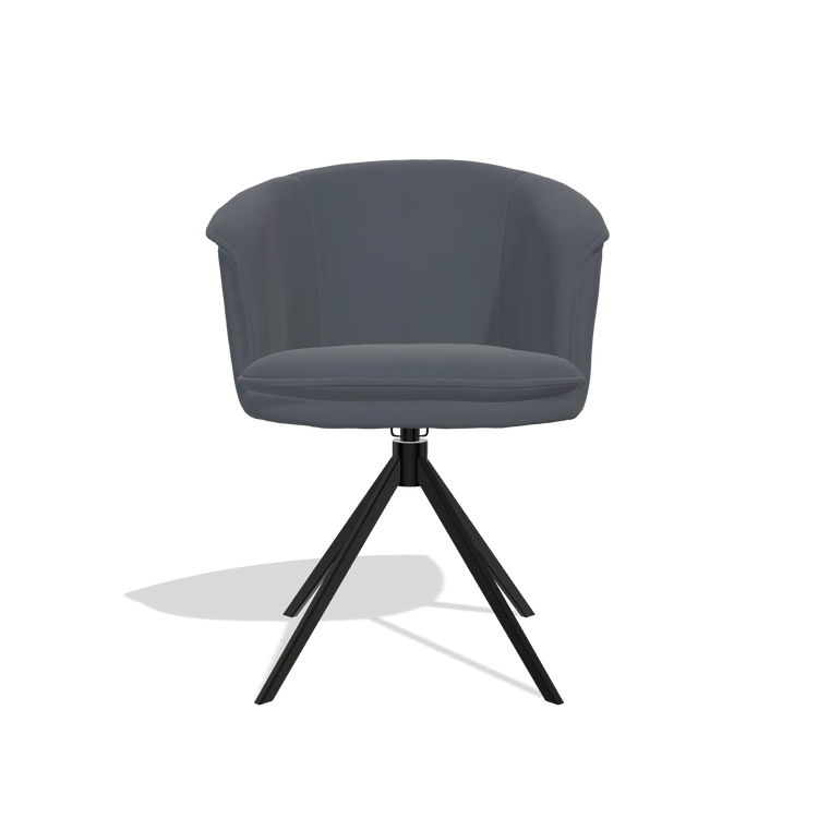 Silla de comedor Lena 6581 en Piel B961 (gris oscuro), base giratoria en negro, vista frontal