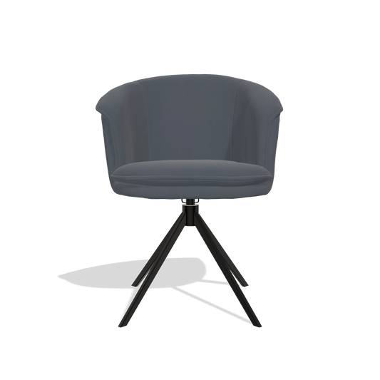 Chaise de salle à manger Lena 6581 en Cuir B961 (gris foncé), pied pivotant en noir, vue de face