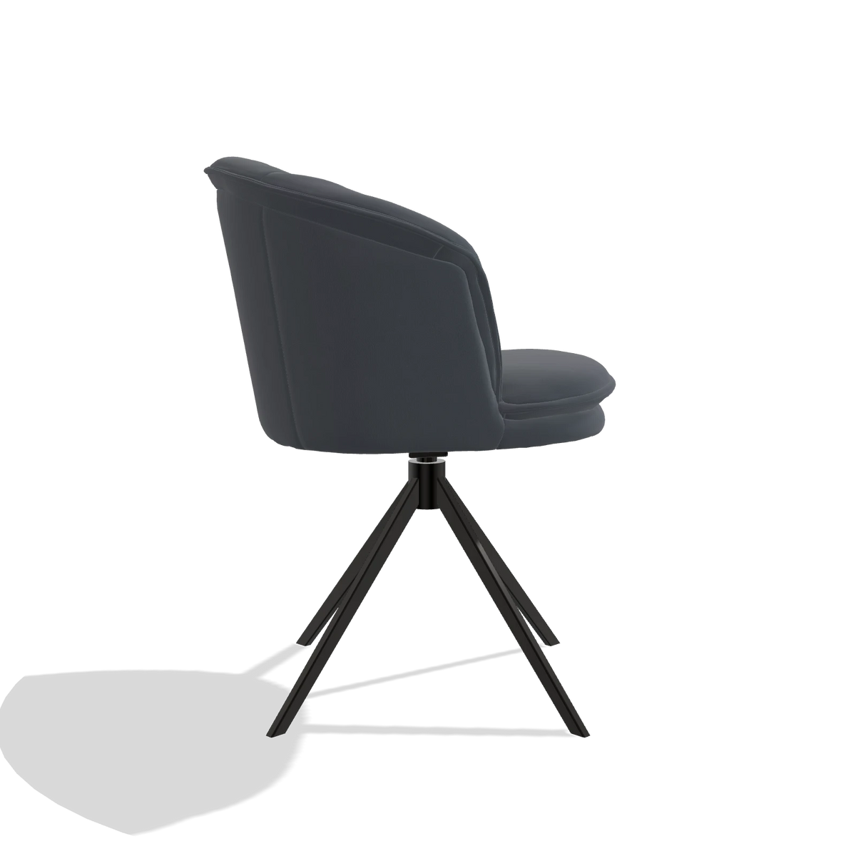 Silla de comedor Lena 6581 en Piel B961 (gris oscuro), base giratoria en negro, vista lateral