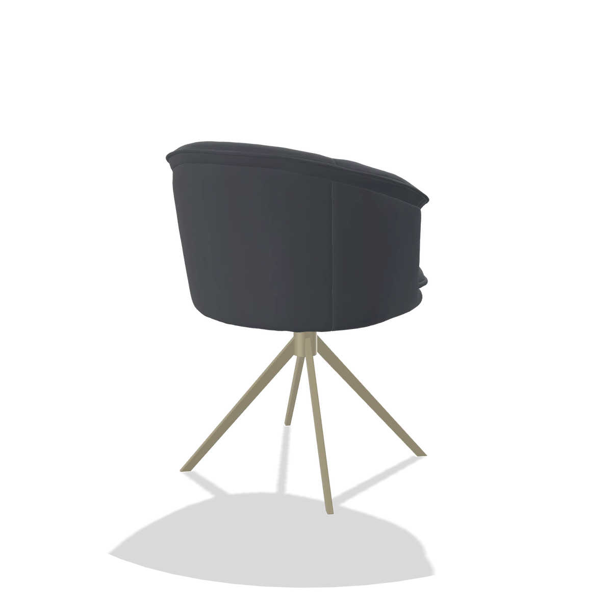 Silla de comedor Lena 6581 en Piel B961 (gris oscuro), base giratoria en champán, vista trasera en ángulo