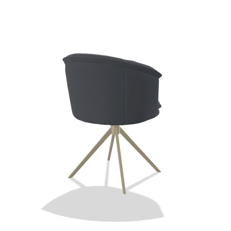 Silla de comedor Lena 6581 en Piel B961 (gris oscuro), base giratoria en champán, vista trasera en ángulo