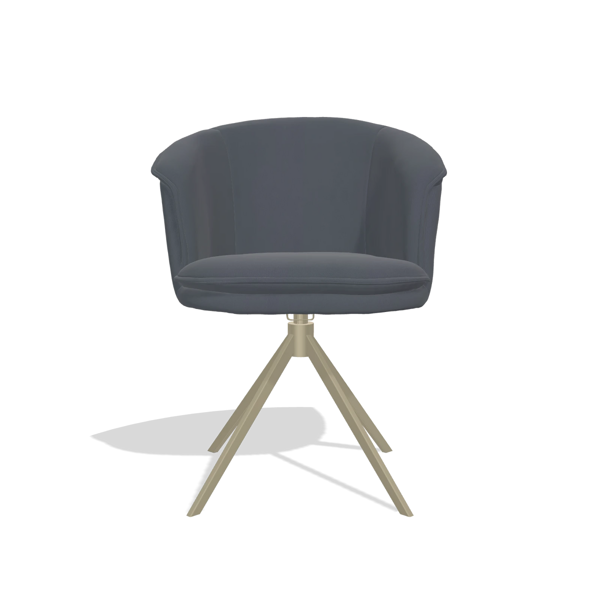 Silla de comedor Lena 6581 en Piel B961 (gris oscuro), base giratoria en champán, vista frontal