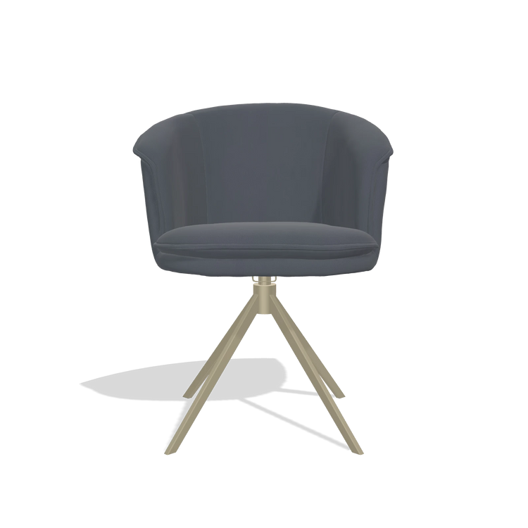 Silla de comedor Lena 6581 en Piel B961 (gris oscuro), base giratoria en champán, vista frontal