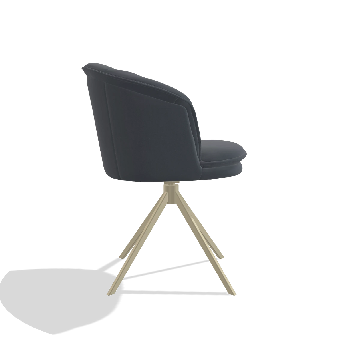 Silla de comedor Lena 6581 en Piel B961 (gris oscuro), base giratoria en champán, vista lateral