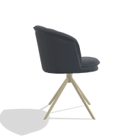 Silla de comedor Lena 6581 en Piel B961 (gris oscuro), base giratoria en champán, vista lateral