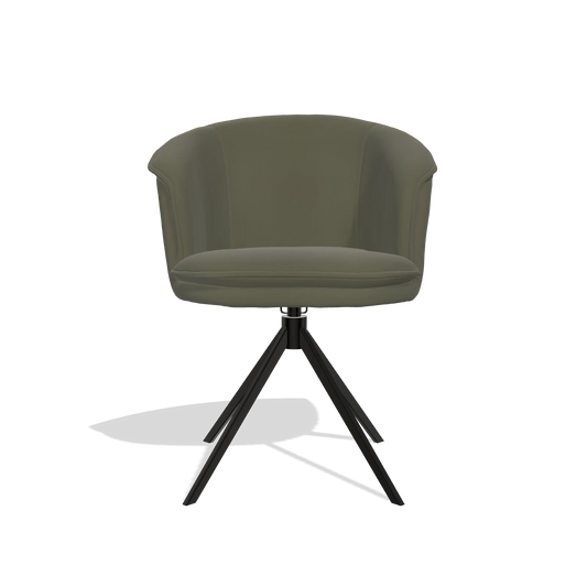 Chaise de salle à manger Lena 6581 en Cuir B962 (gris foncé), pied pivotant en noir, vue de face