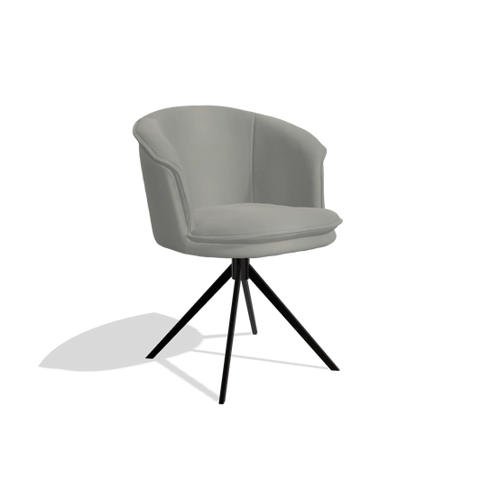 Chaise de salle à manger Lena 6581 en Cuir B967 (grège), pied pivotant en noir, vue de trois-quarts