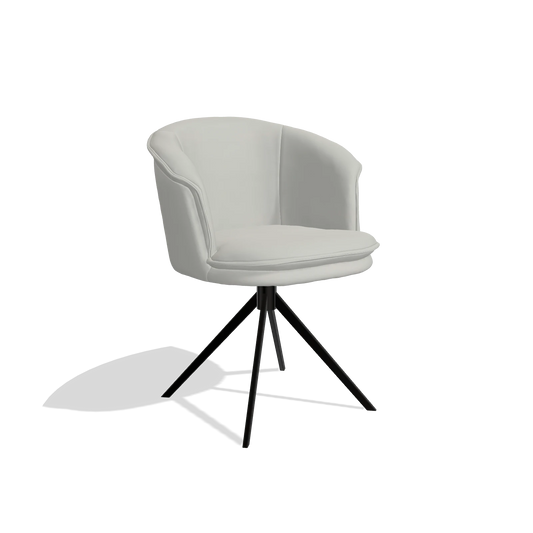 Chaise de salle à manger Lena 6581 en Cuir B970 (gris clair), pied pivotant en noir, vue de trois-quarts