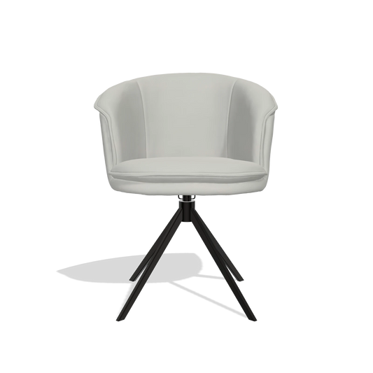 Chaise de salle à manger Lena 6581 en Cuir B970 (gris clair), pied pivotant en noir, vue de face