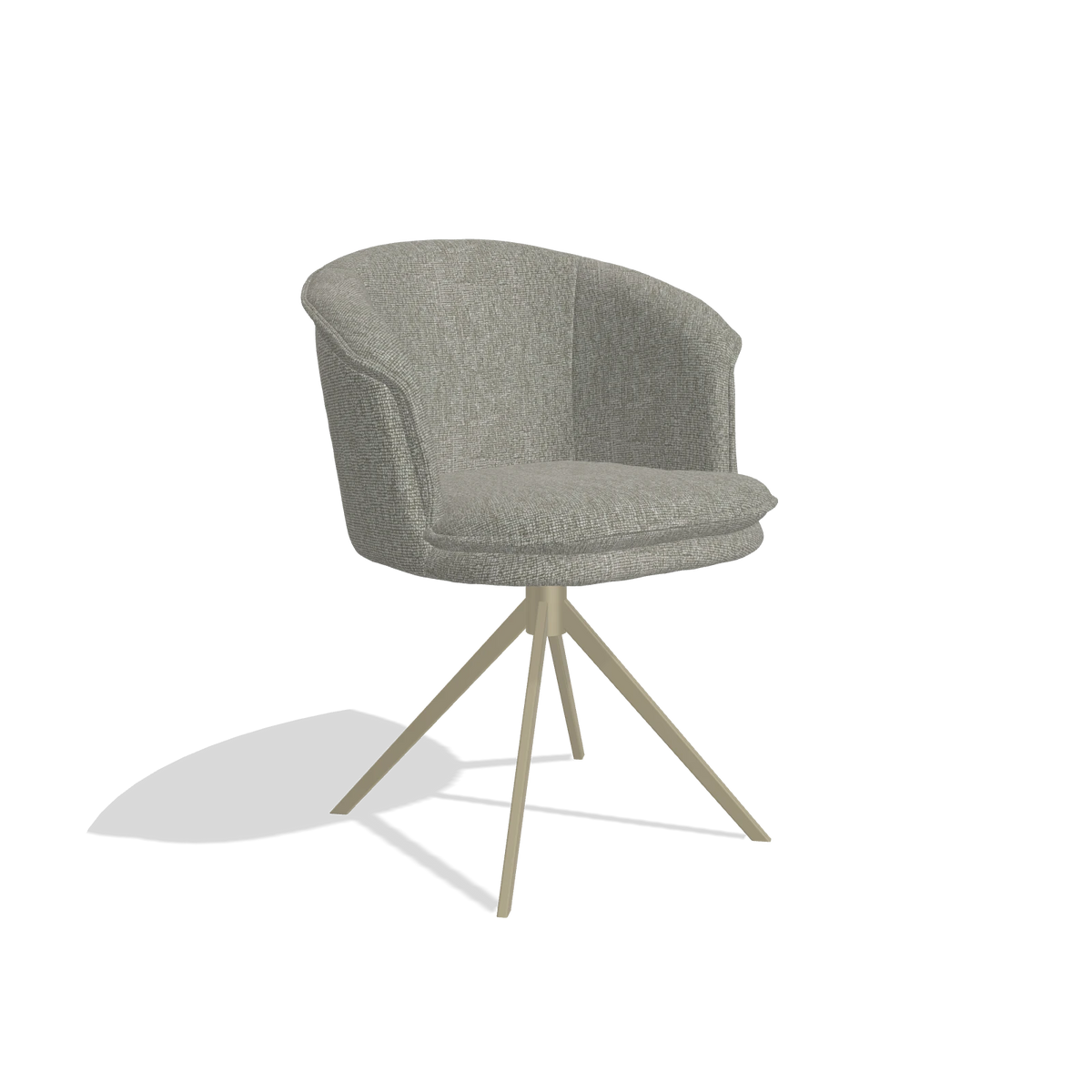 Dining Chair Lena 6581 in Lodge 01 fabric (taupe), champagne swivel base, angled view