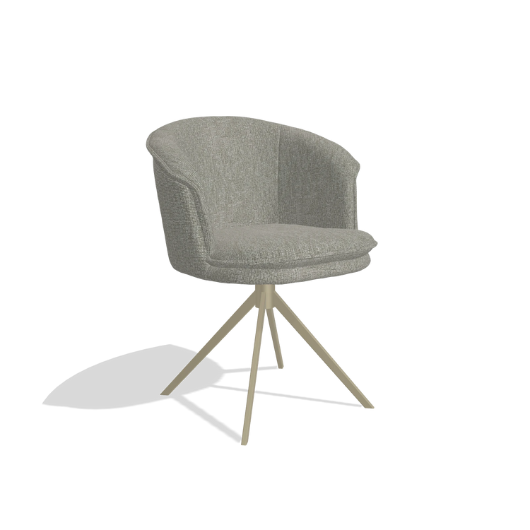 Dining Chair Lena 6581 in Lodge 01 fabric (taupe), champagne swivel base, angled view