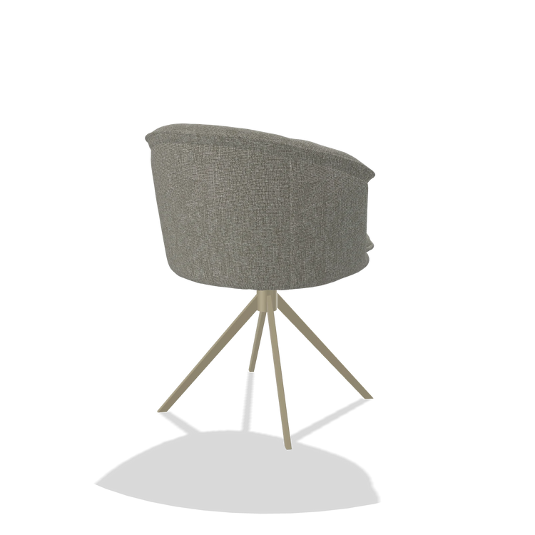 Dining Chair Lena 6581 in Lodge 01 fabric (taupe), champagne swivel base, back angled view