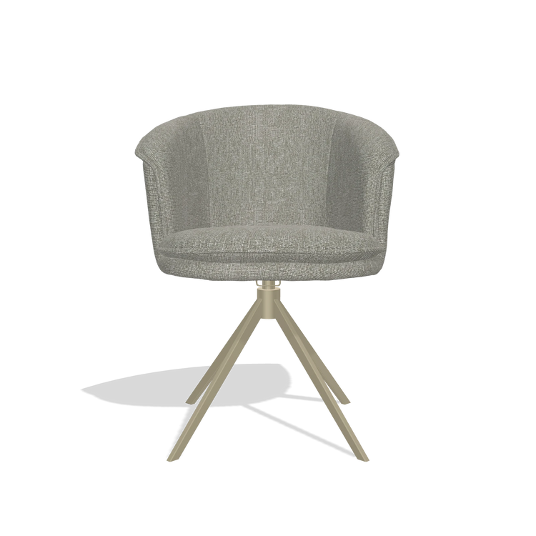 Dining Chair Lena 6581 in Lodge 01 fabric (taupe), champagne swivel base, front view