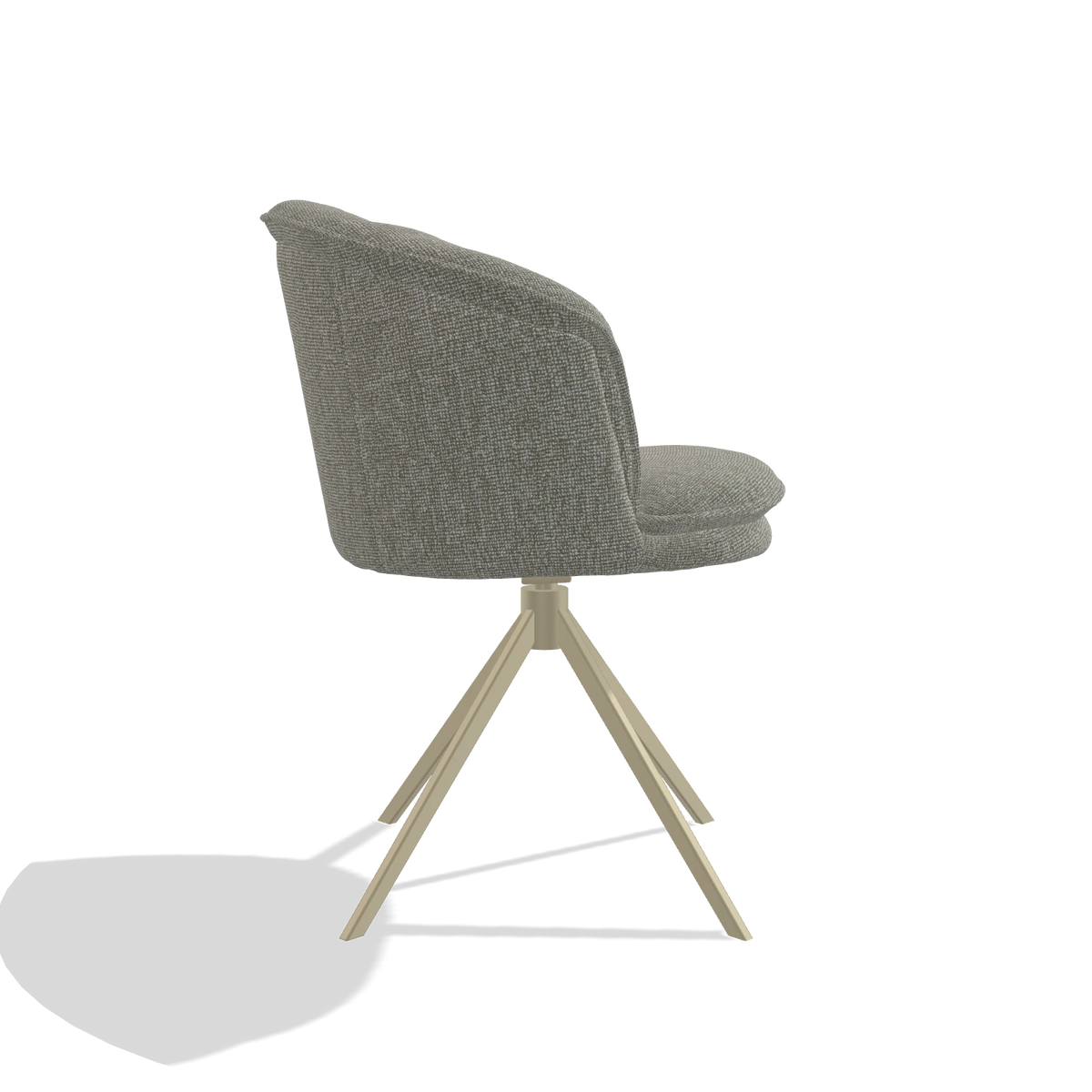 Dining Chair Lena 6581 in Lodge 01 fabric (taupe), champagne swivel base, side view