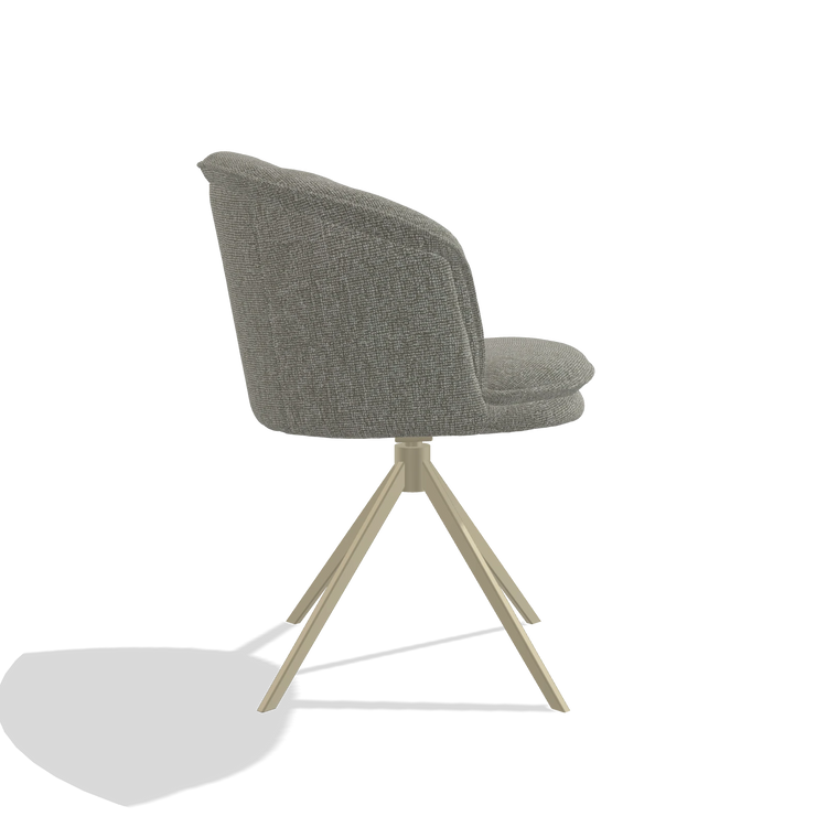 Dining Chair Lena 6581 in Lodge 01 fabric (taupe), champagne swivel base, side view