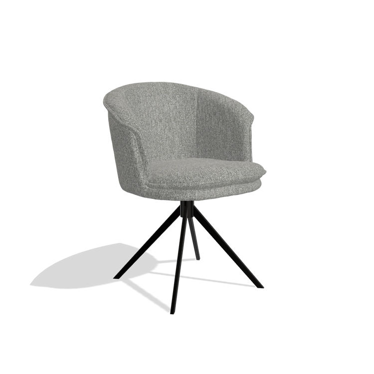 Dining Chair Lena 6581 in Lodge 40 fabric (grey), black swivel base, angled view
